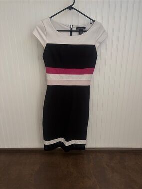 White House Black Market Black, White & Pink Stripe Midi Sheath Dress